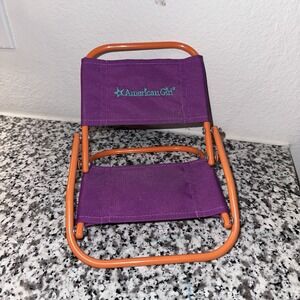 American Girl Doll Size Folding Chair Purple Fabric & Orange Frame